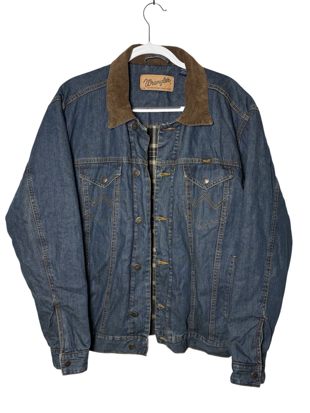 Wrangler M-159 Flannel Lined Denim Jacket Medium Corduroy Collar Western